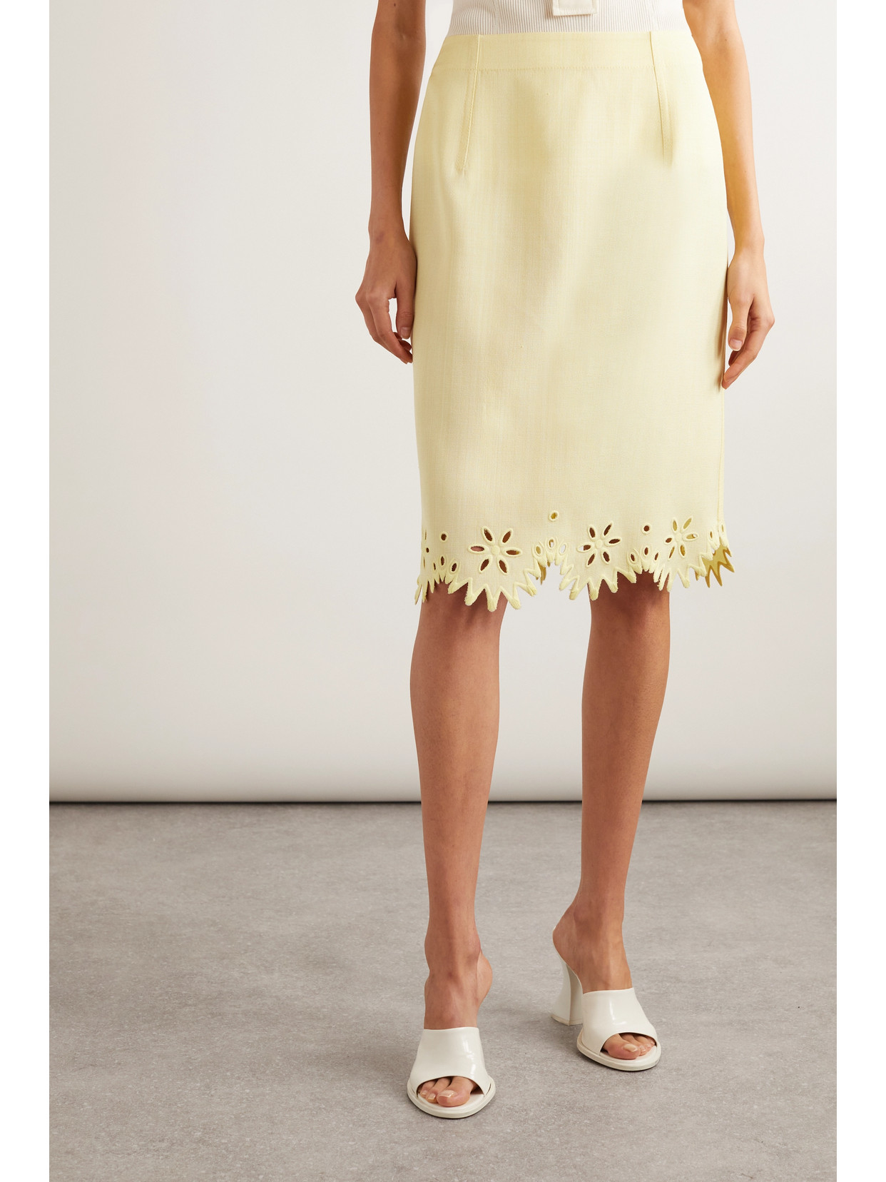 Shop Bottega Veneta Broderie Anglaise Skirt In Ivory