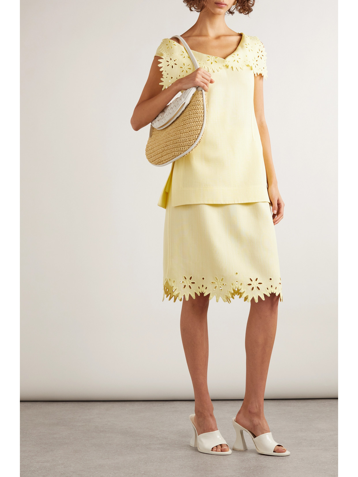 Shop Bottega Veneta Broderie Anglaise Skirt In Ivory