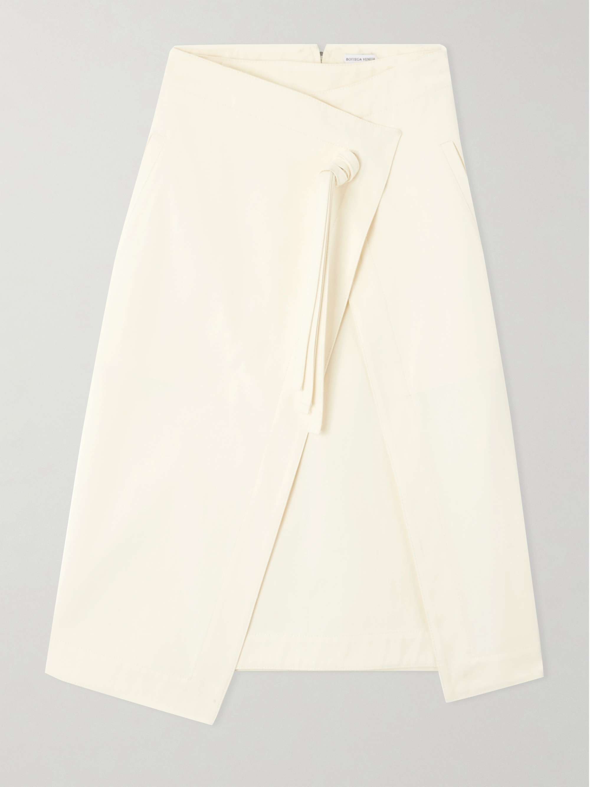 Wrap effect cotton twill midi skirt