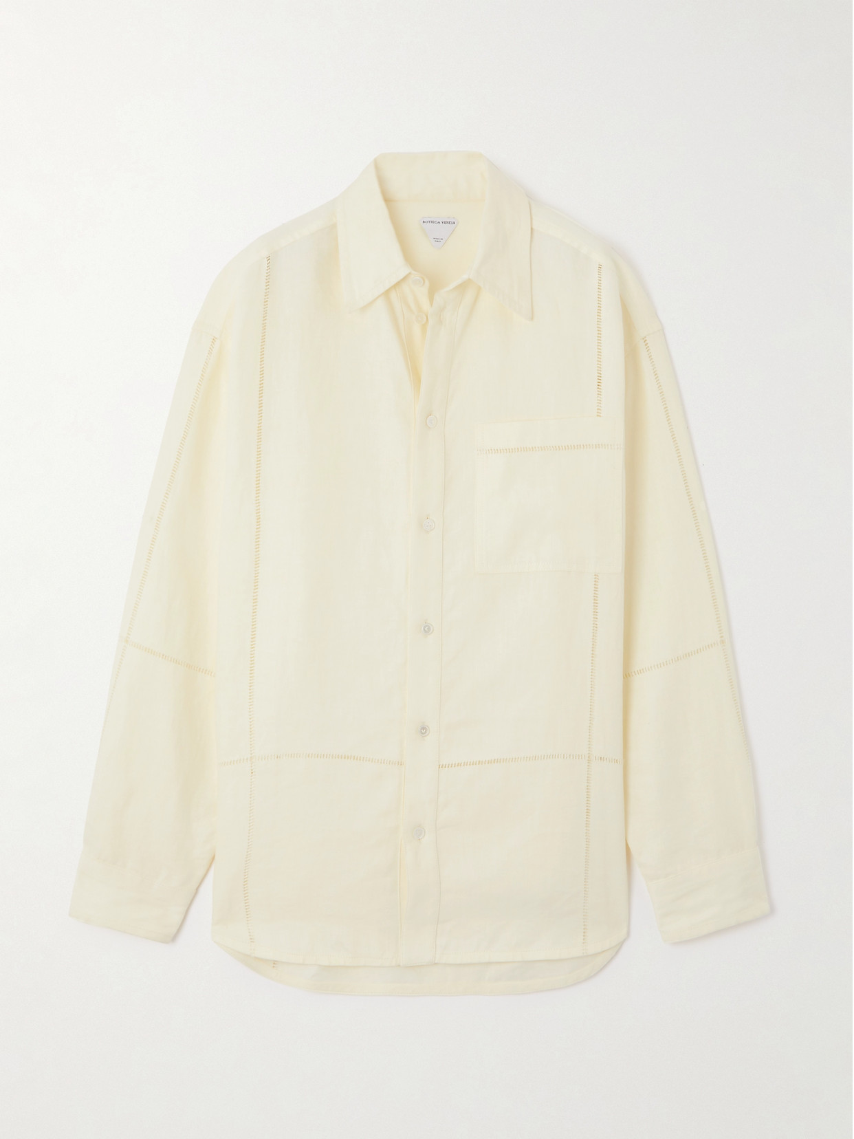 Shop Bottega Veneta Embroidered Linen Shirt In Ivory