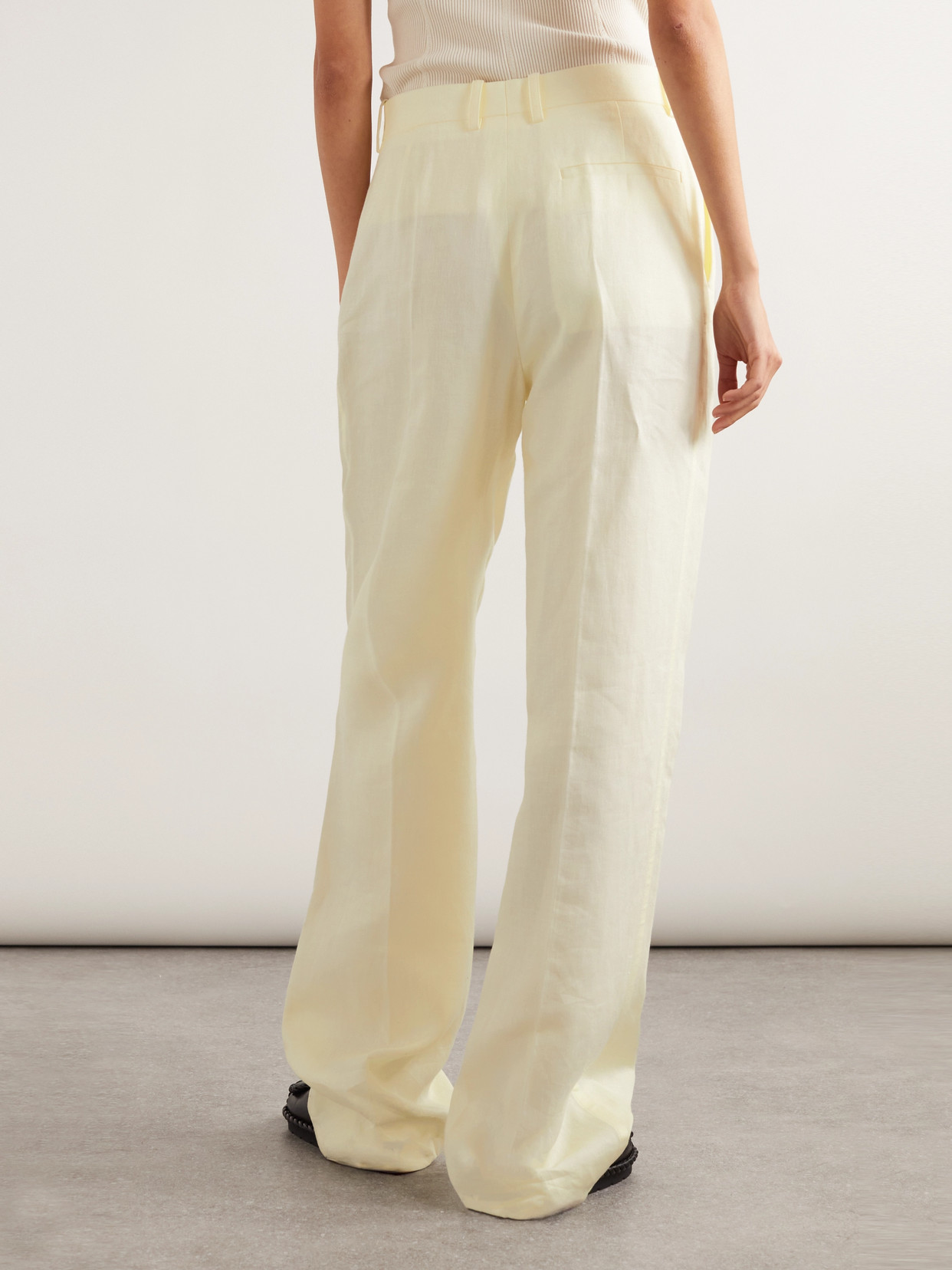 Shop Bottega Veneta Embroidered Linen Straight-leg Pants In Cream