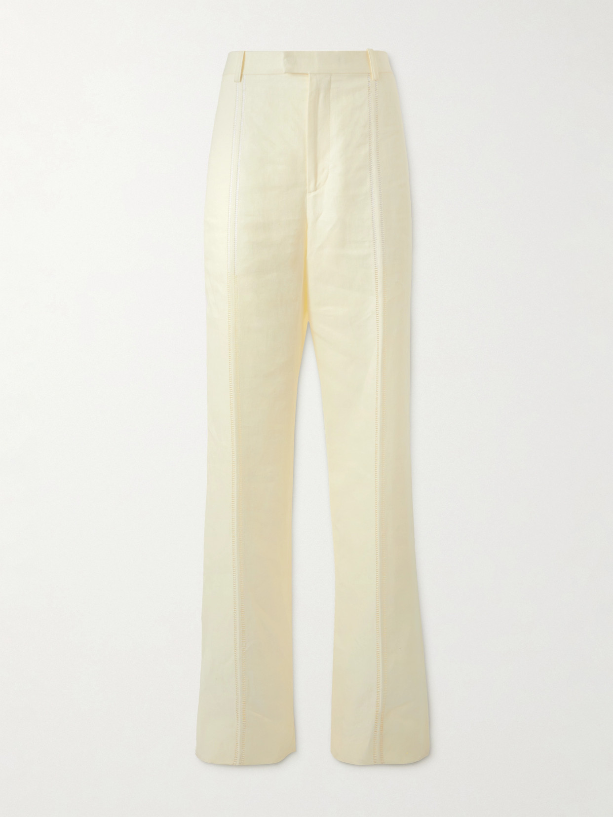 Bottega Veneta Embroidered Linen Straight-leg Pants In Cream