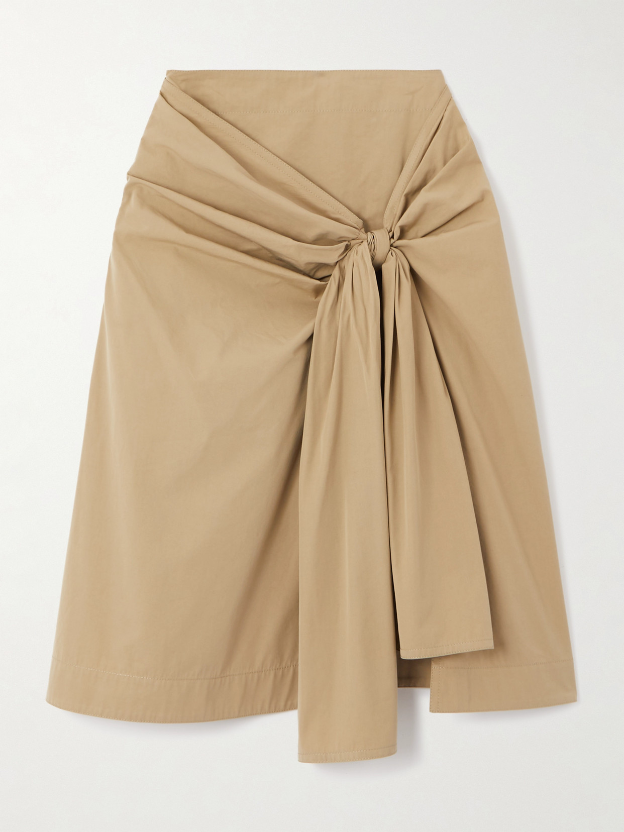 Shop Bottega Veneta Knotted Cotton-blend Midi Skirt In Neutrals