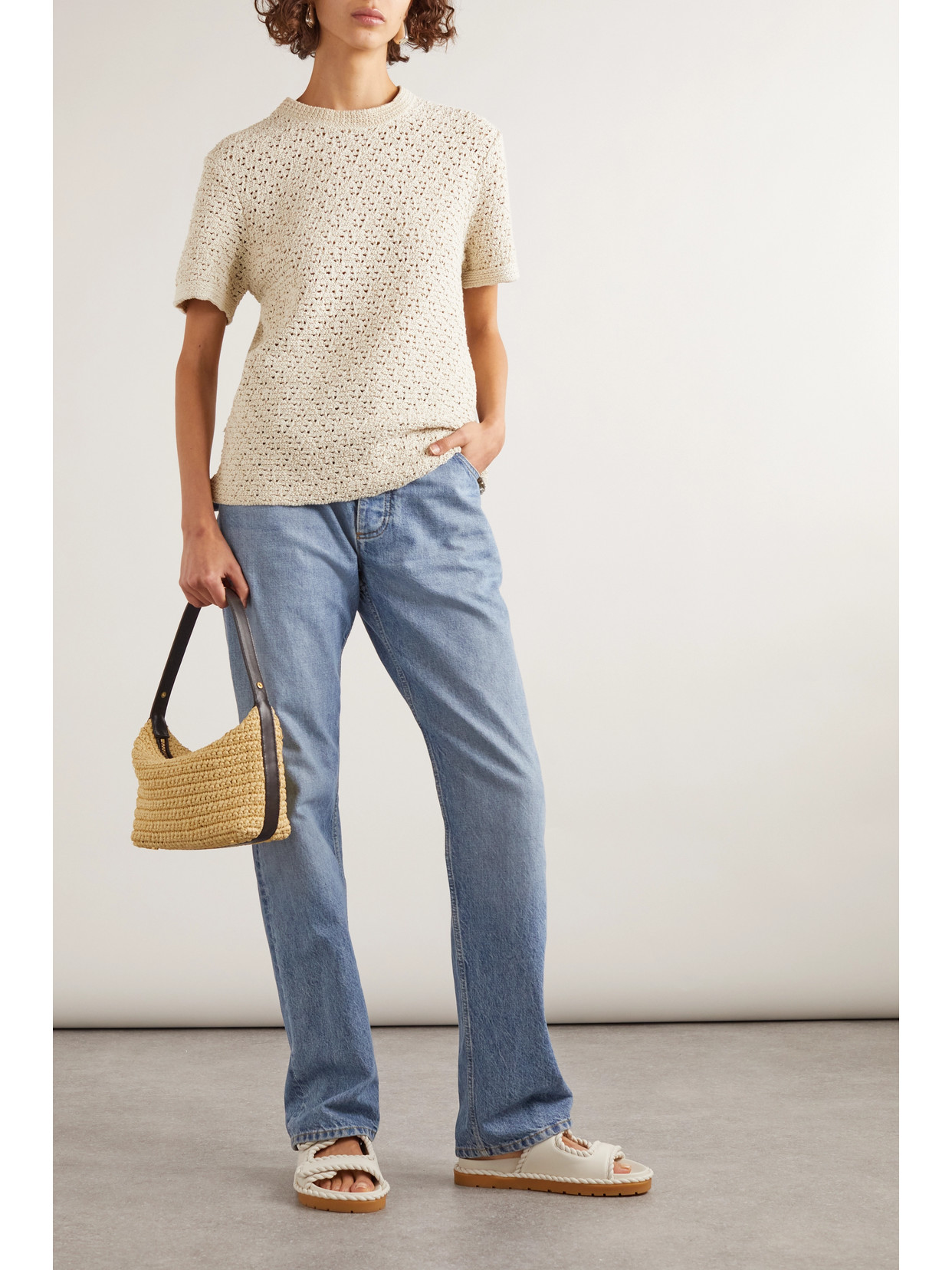 Crochet-Knit Cotton T-Shirt