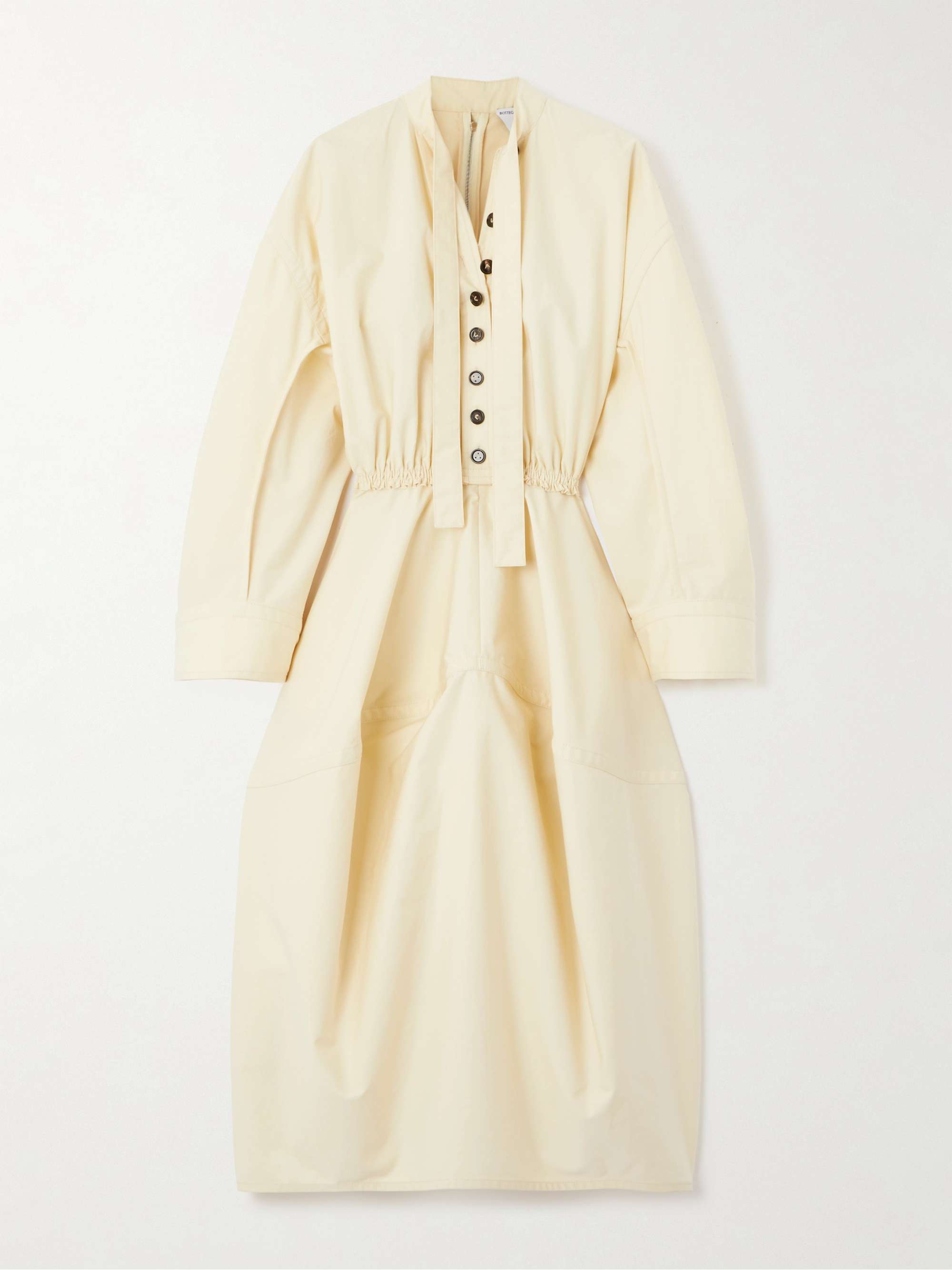 Tie detailed gathered cotton twill midi shirt dress neutral IT34