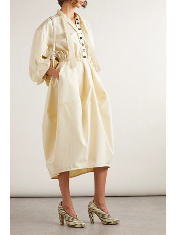 Bottega Veneta Tie-detailed gathered cotton-twill midi shirt dress
