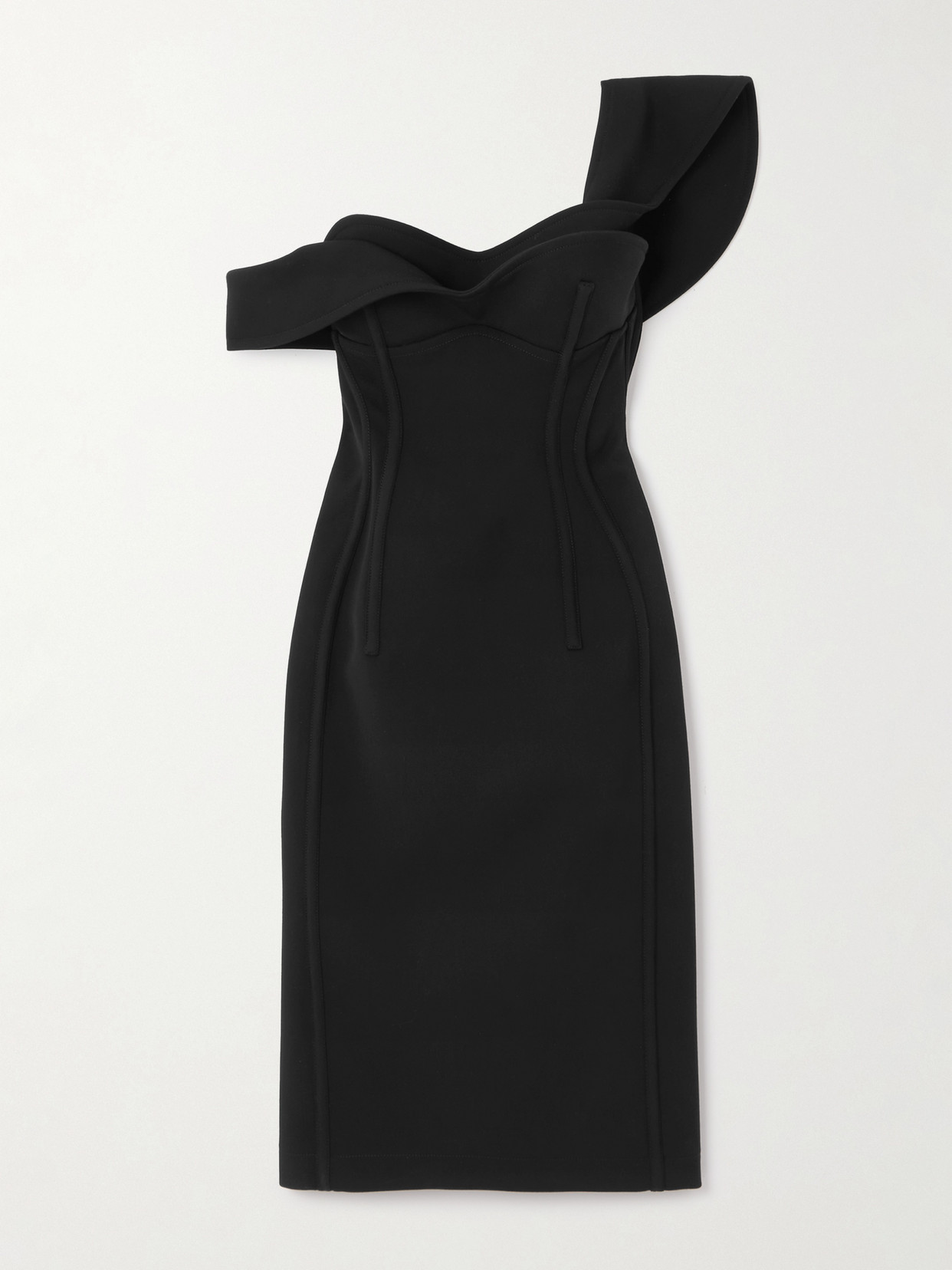 Bottega Veneta One-shoulder Wool Midi Dress In Black