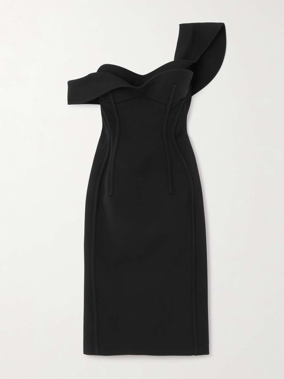 one-shoulder wool midi dress