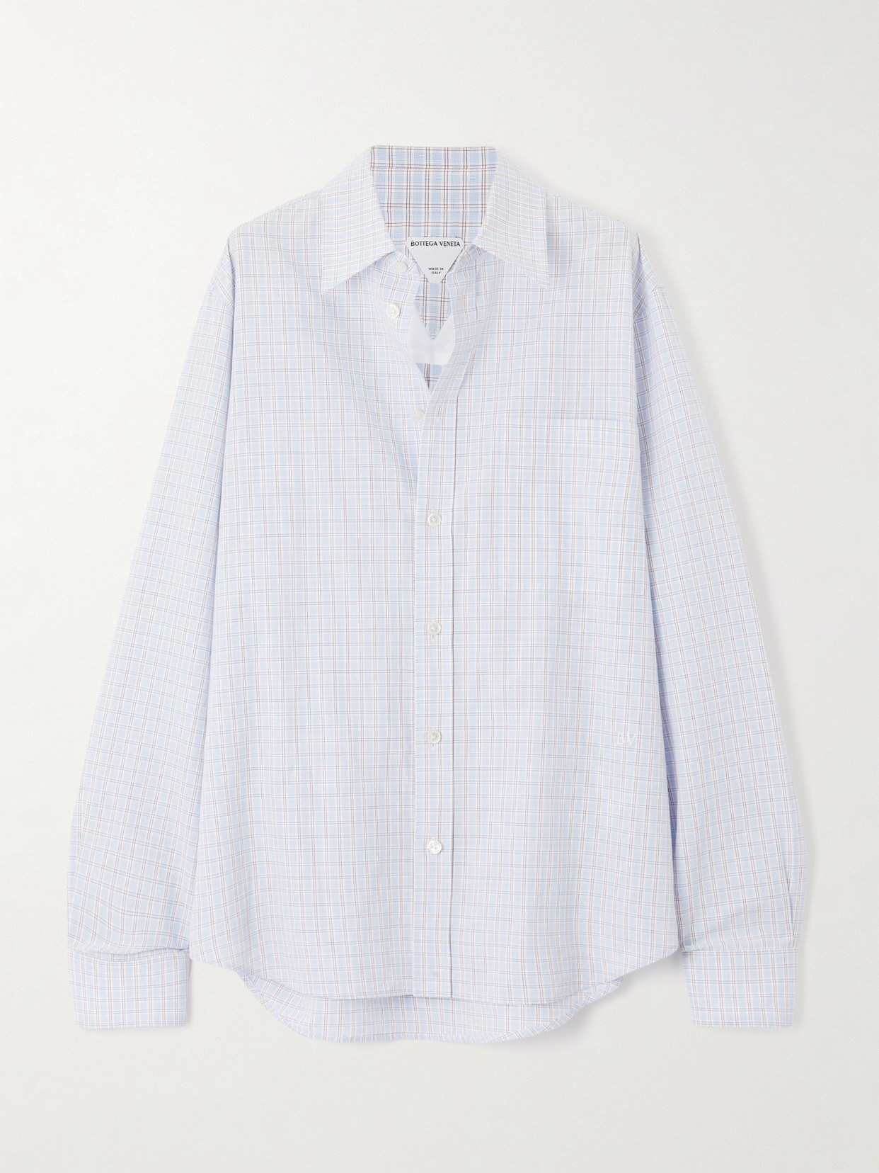 Shop Bottega Veneta Checked Cotton And Linen-blend Shirt In Blue