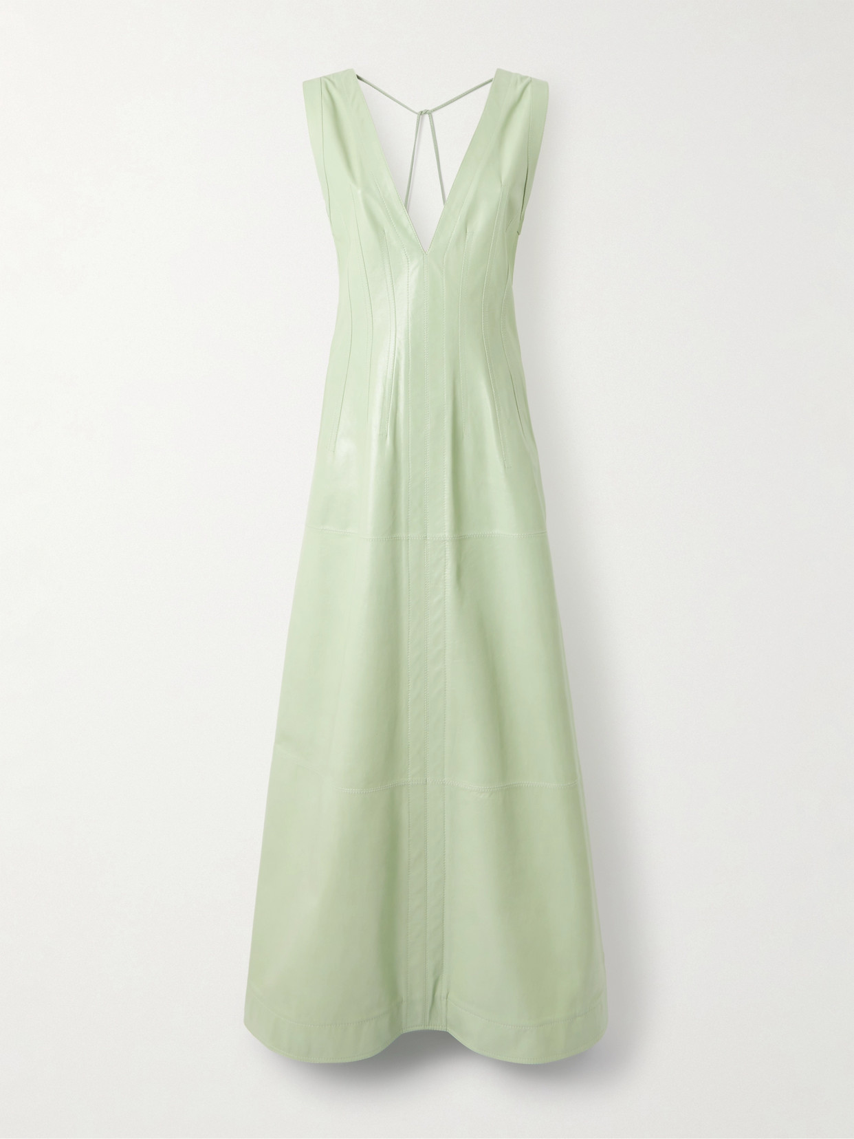 Bottega Veneta Shiny Leather Dress With Fringes Detail In Green