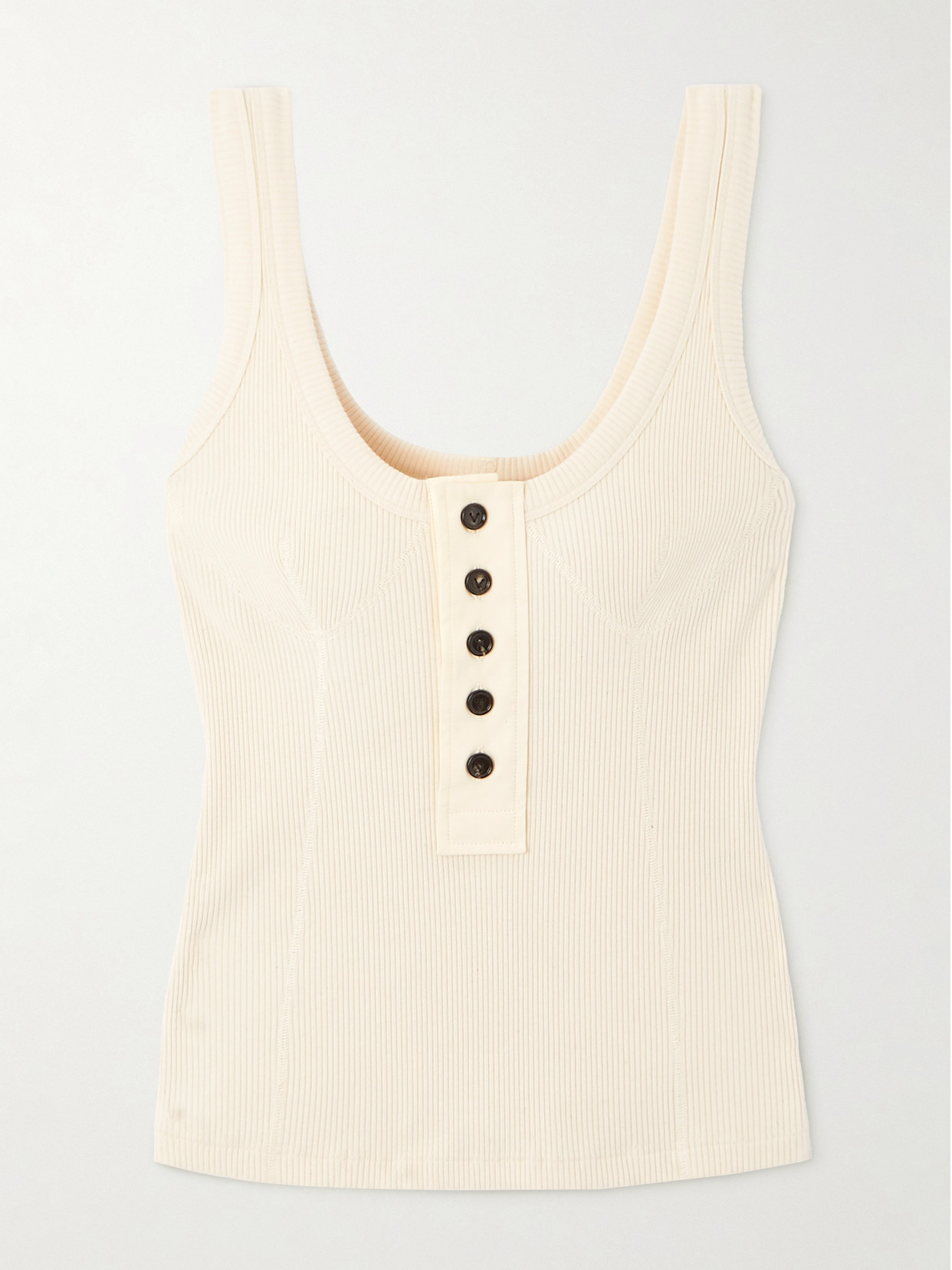 Bottega Veneta Button-embellished Ribbed Stretch-cotton Tank Top In Ivory