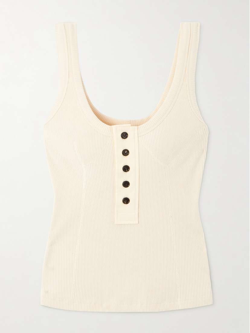 Bottega Veneta Button-embellished Ribbed Stretch-cotton Tank Top