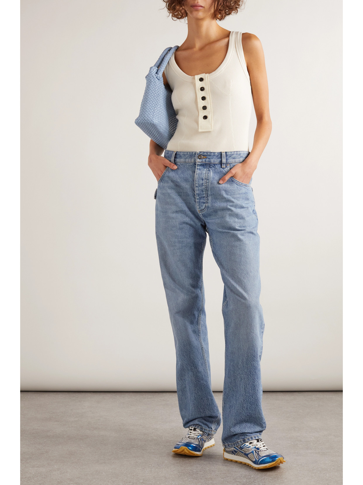 Button-Embellished Ribbed Stretch-Cotton Tank Top