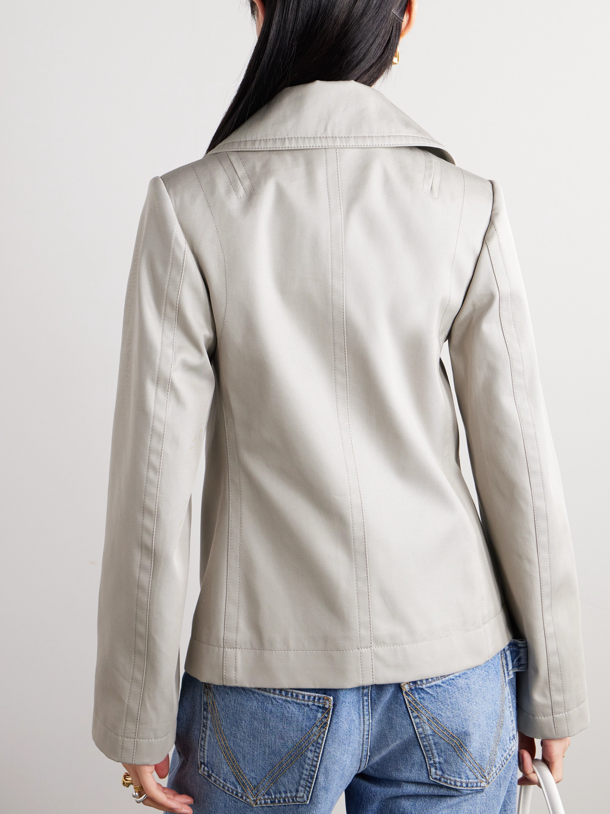 Shop Bottega Veneta Double-breasted Cotton-twill Jacket In Gray