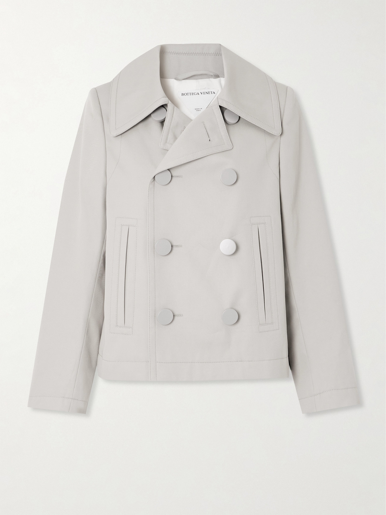 Shop Bottega Veneta Double-breasted Cotton-twill Jacket In Gray