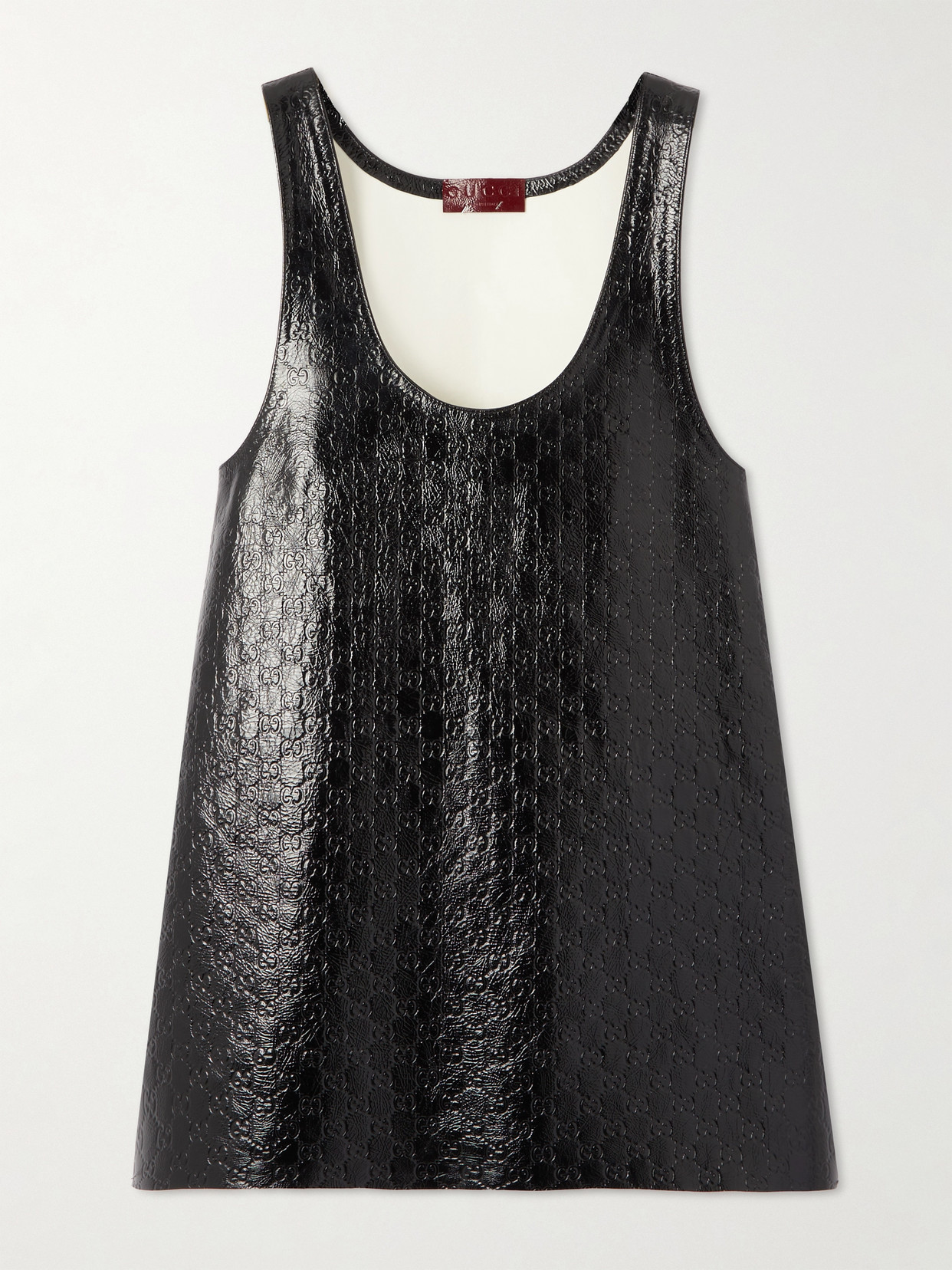 Gucci Embossed Crinkled Patent-leather Mini Dress In Brown