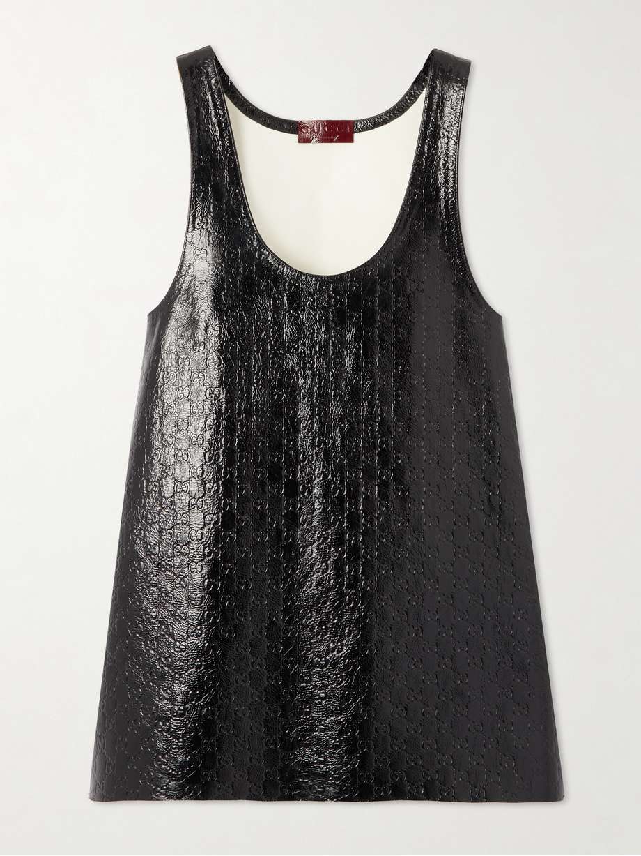 embossed crinkled patent-leather mini dress