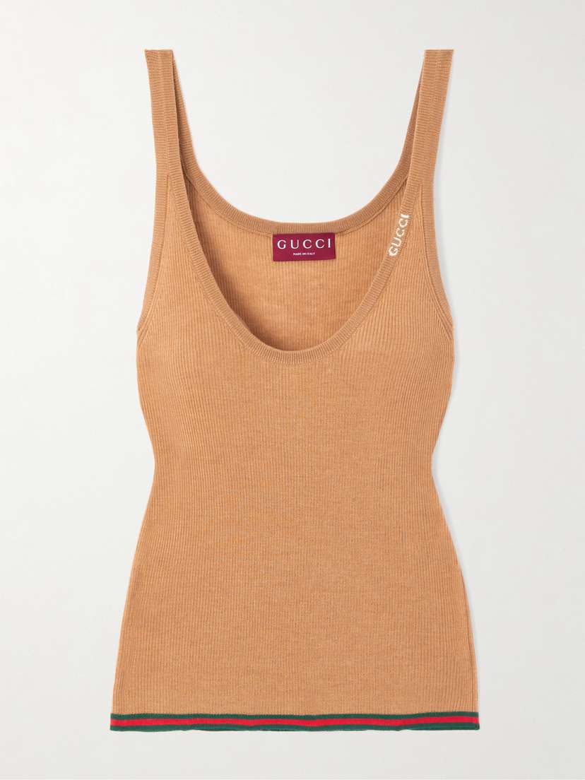 Gucci Striped Ribbed Cashmere And Silk-blend Tank