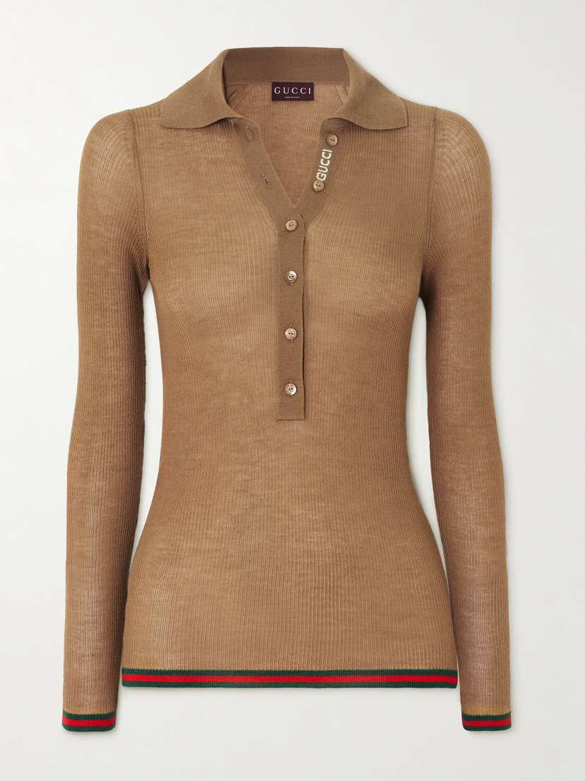 Gucci Webbing-trimmed Ribbed Cashmere And Silk-blend Top