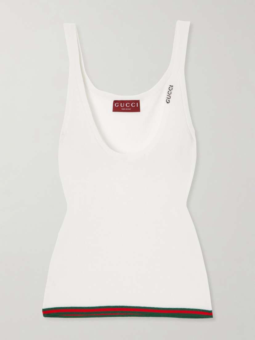 Gucci Striped Ribbed Cashmere And Silk-blend Tank