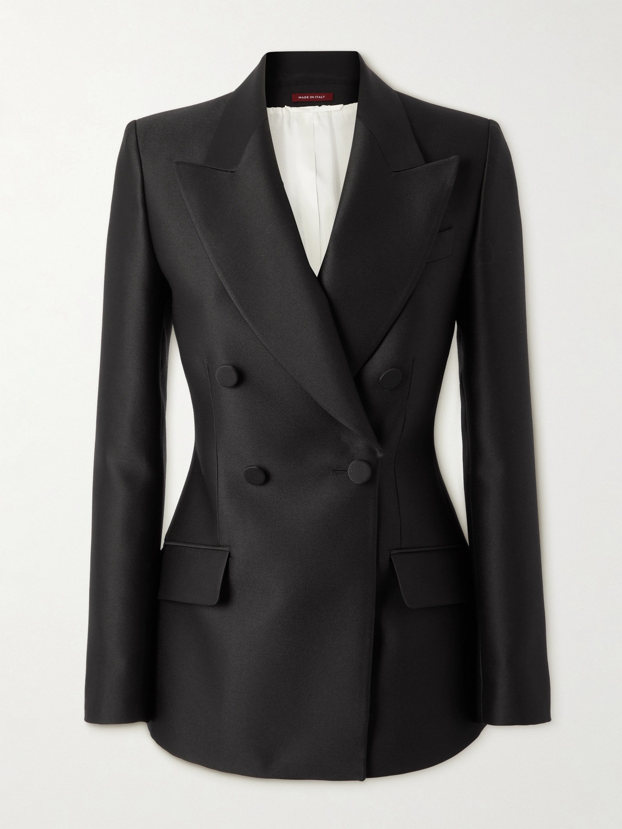 Gucci Wool-silk Double-breasted Blazer In Black