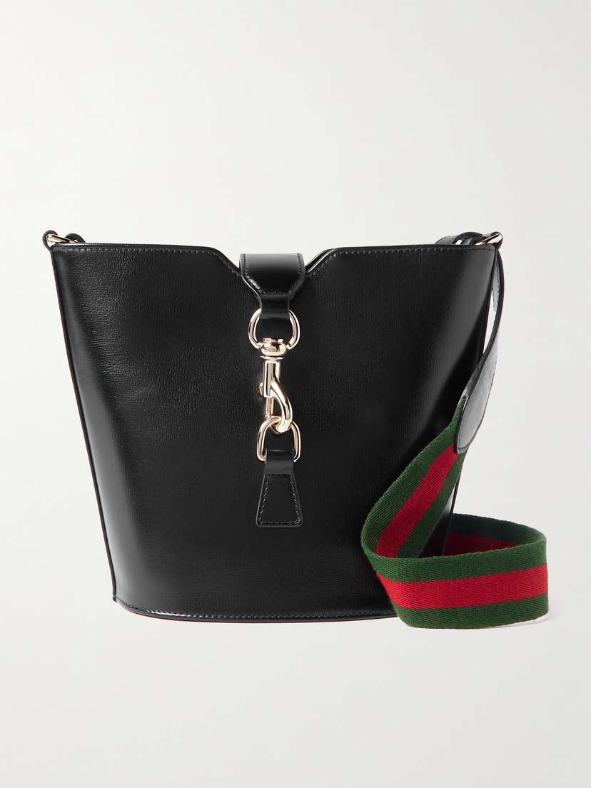 Gucci Webbing-trimmed Textured-leather Shoulder Bag