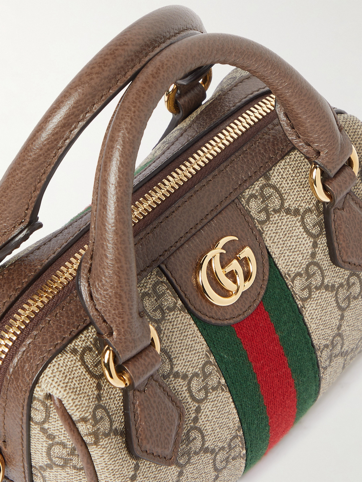 Ophidia Mini Leather-Trimmed And Webbing-Trimmed Printed Coated-Canvas Tote