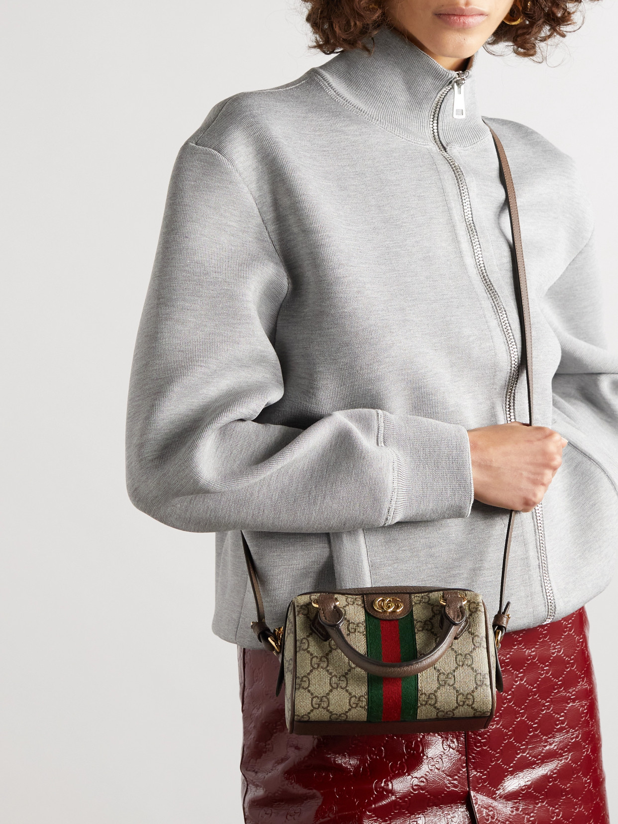 Ophidia Mini Leather-Trimmed And Webbing-Trimmed Printed Coated-Canvas Tote