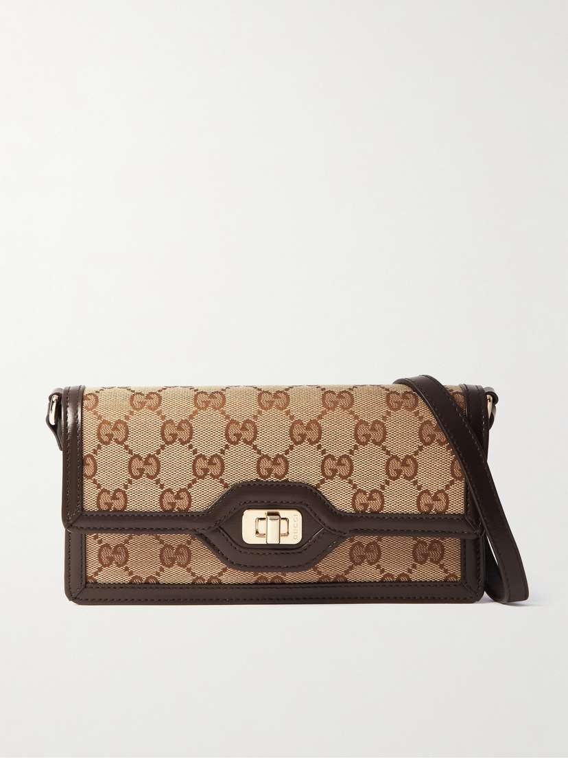 Gucci Mini Leather-trimmed Canvas-jacquard Shoulder Bag