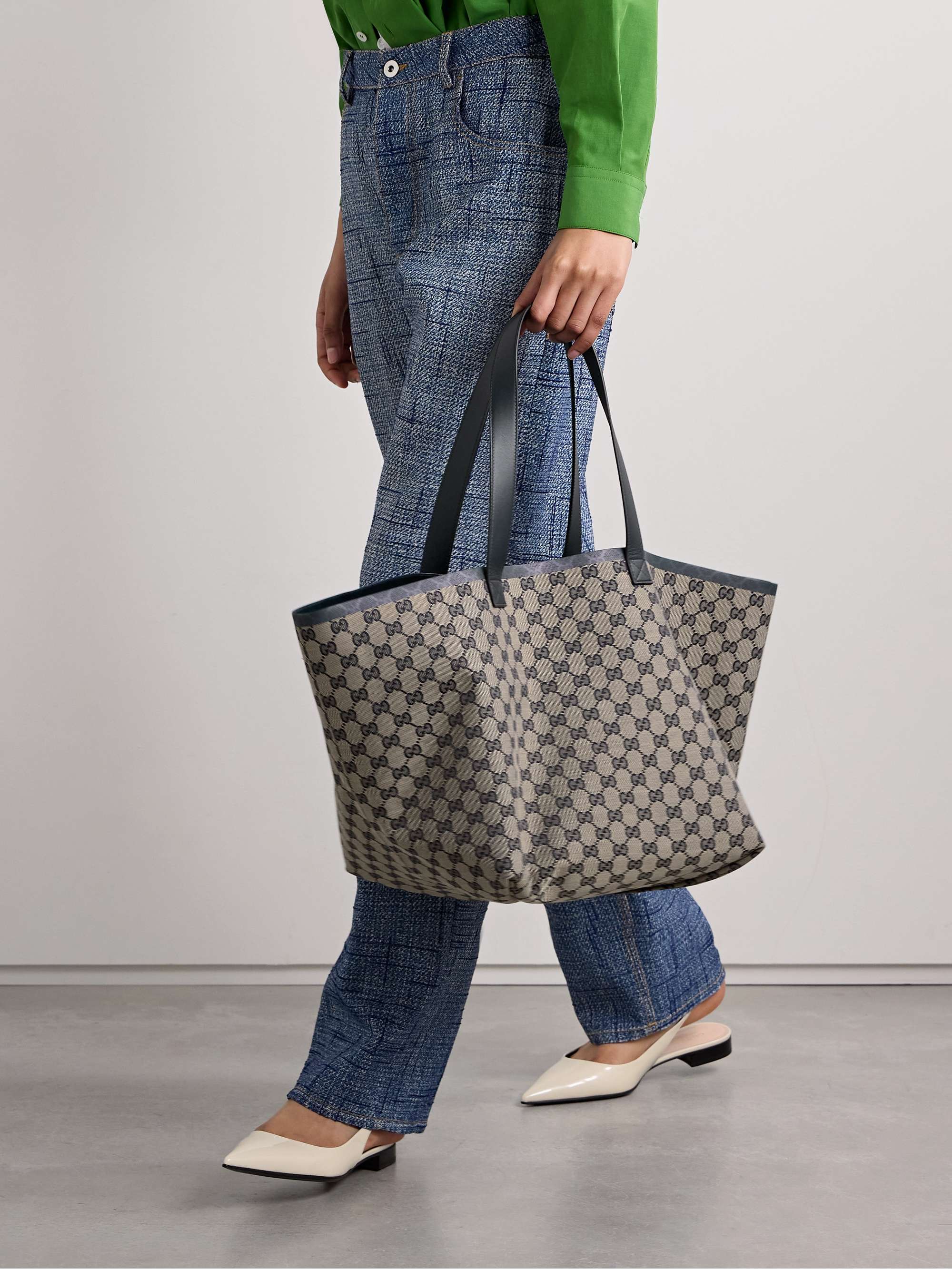 GGレザートリムコーティングキャンバスバッグチャーム GUCCI コーティングキャンバスジャカード トートバッグ レザー