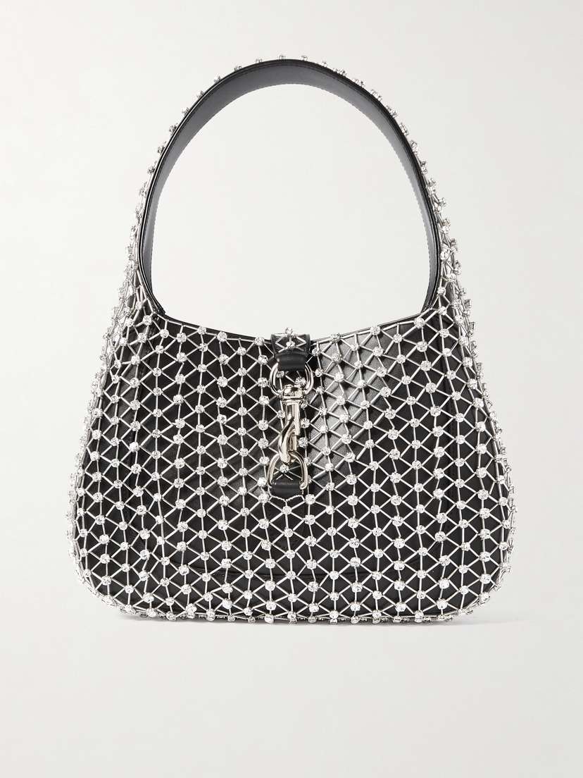 Gucci Jackie Crystal-embellished Leather Shoulder Bag
