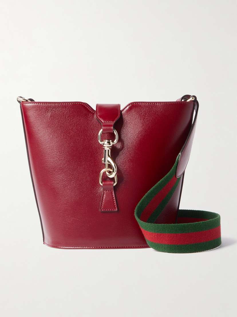 Gucci Webbing-trimmed Textured-leather Shoulder Bag