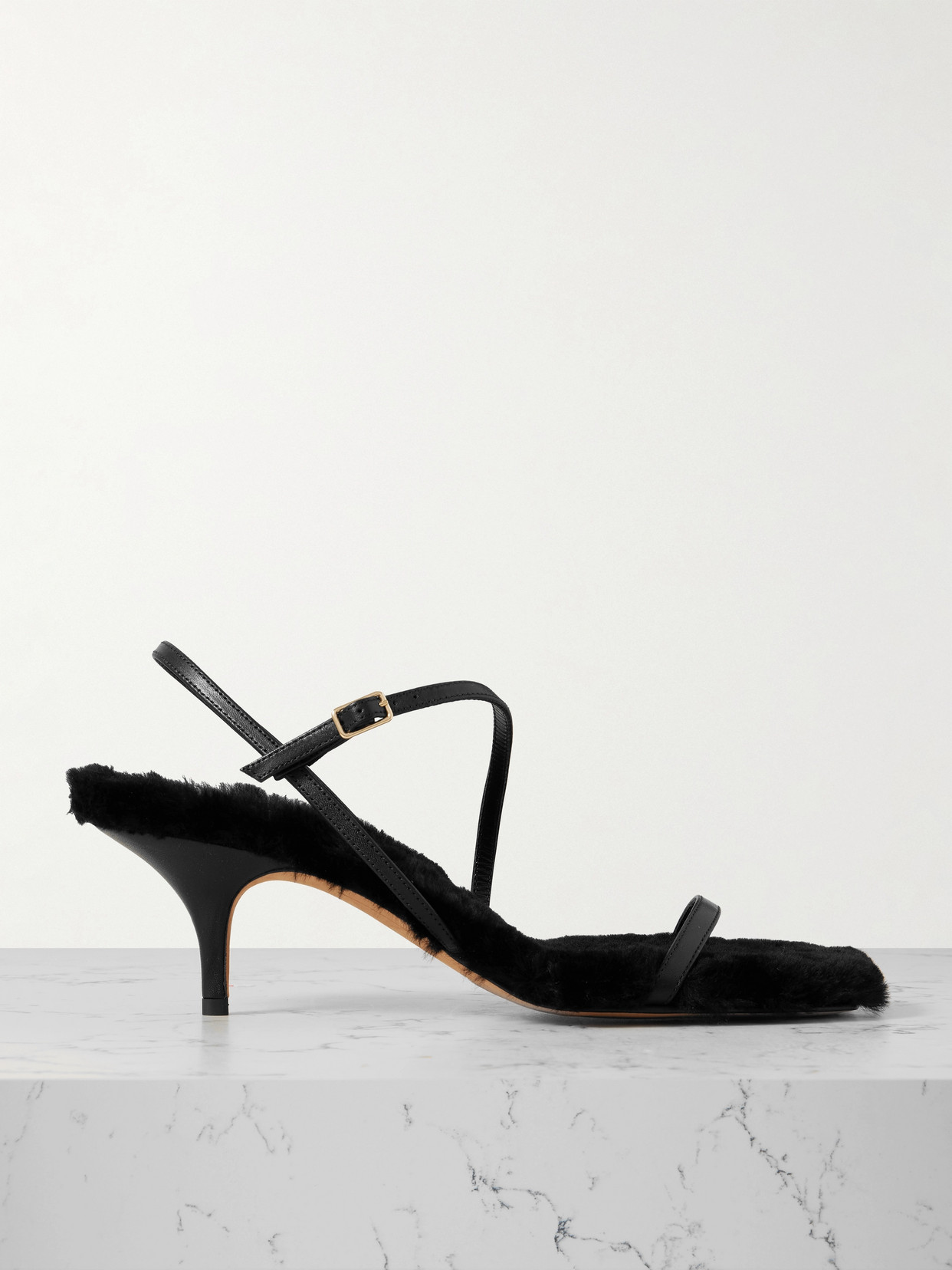 Emme Parsons Hugo Shearling-lined Leather Sandals In Black