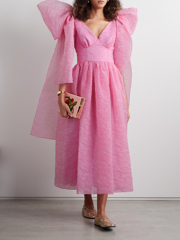 Erdem Tie-detailed organza-cloqué midi dress