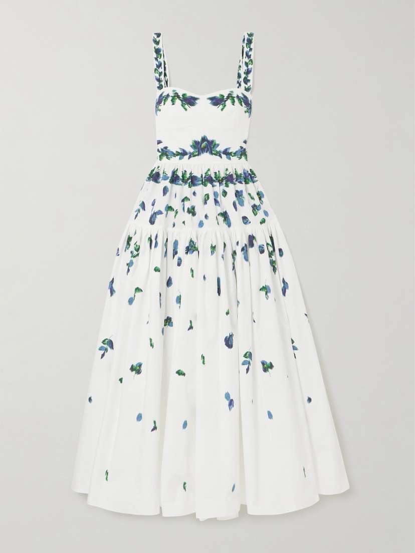 Erdem Pleated Floral-print Cotton-poplin Midi Dress