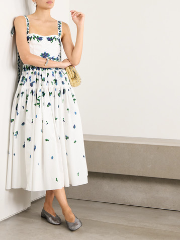 Erdem Pleated floral-print cotton-poplin midi dress