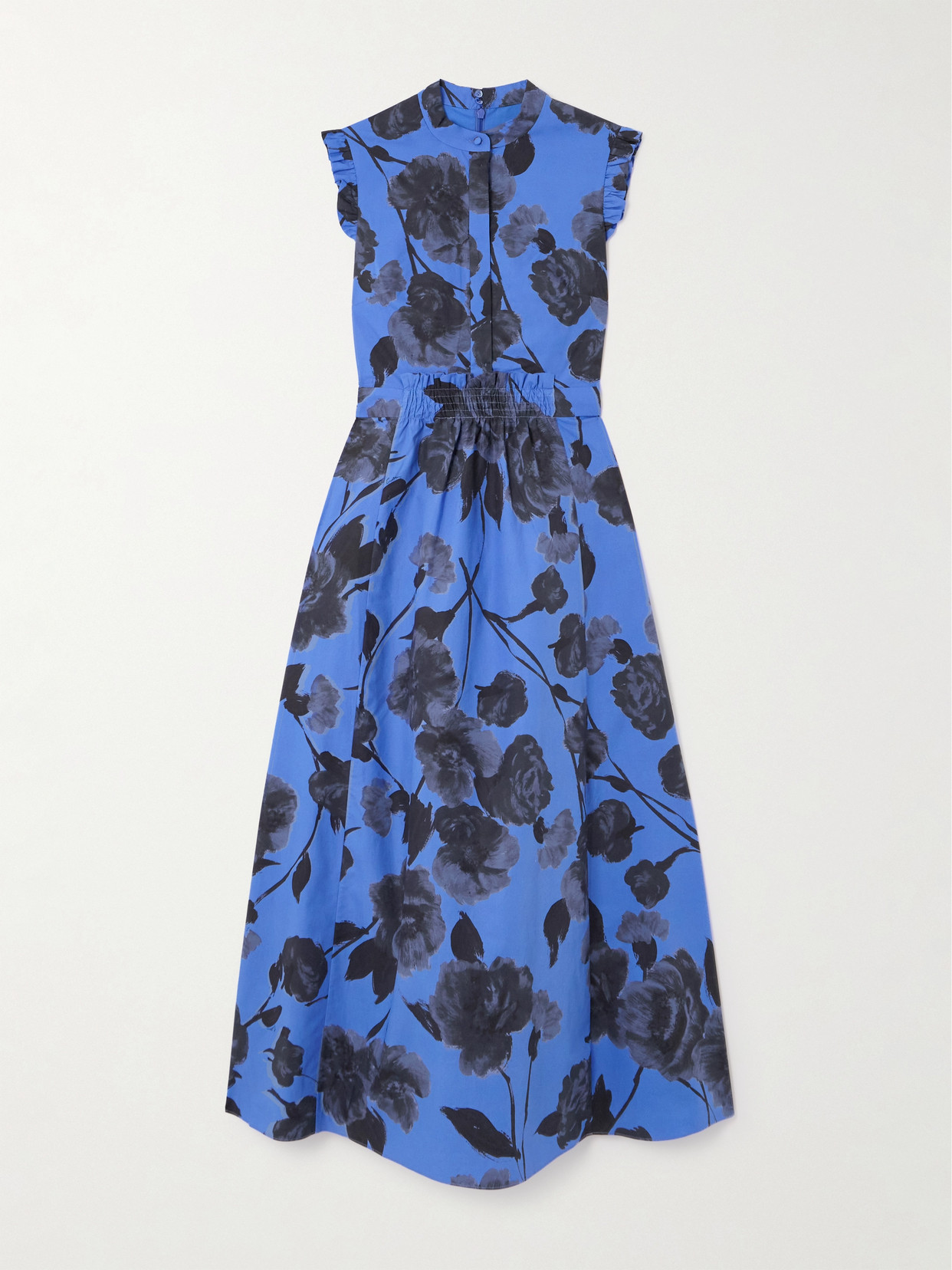 Erdem - Sleeveless Floral-print Cotton-poplin Midi Dress - Blue