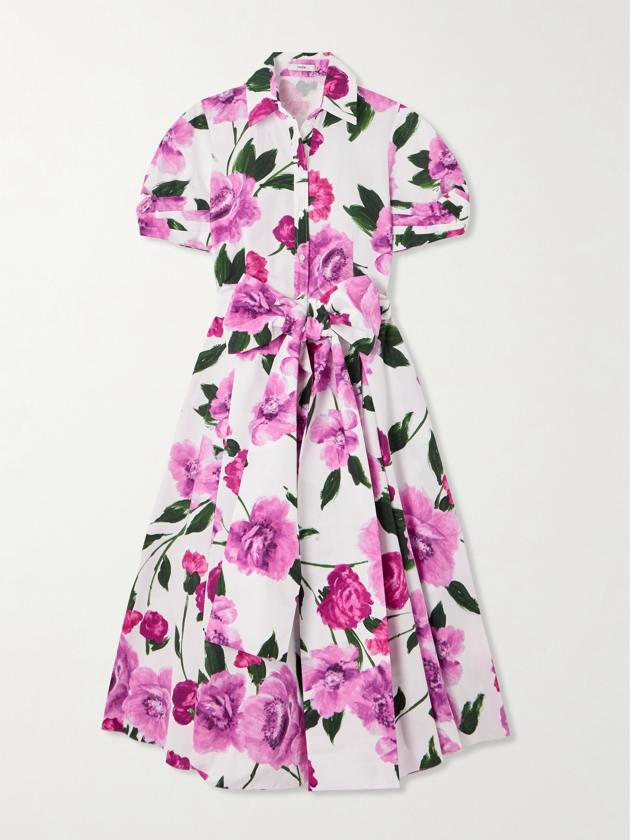 Erdem - Belted Floral-print Cotton-twill Midi Shirt Dress - Pink