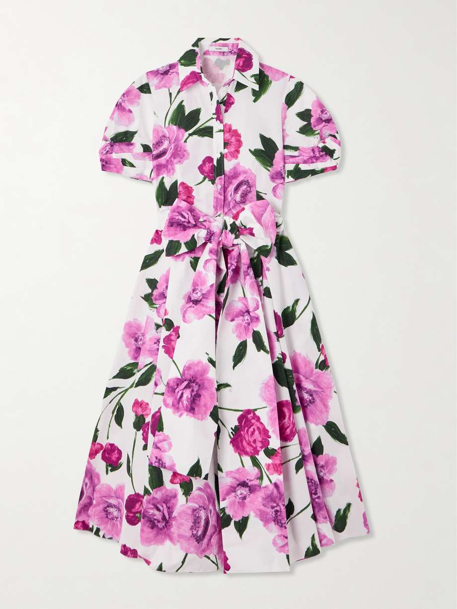 belted floral-print cotton-twill midi shirt dress