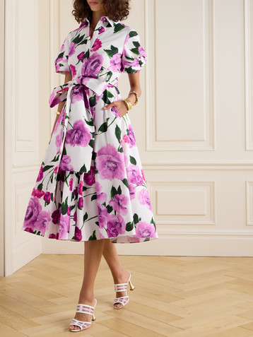 Erdem Belted floral-print cotton-twill midi shirt dress