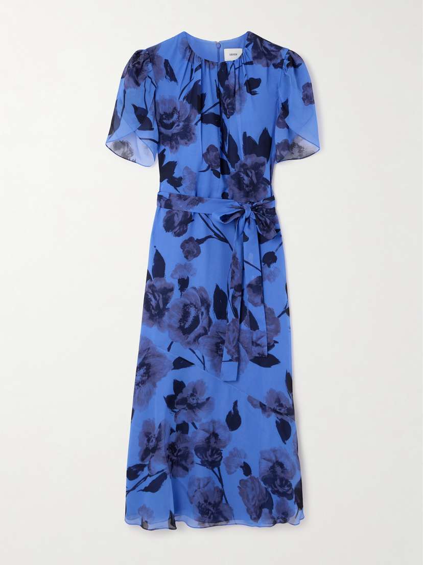 Erdem Belted Gathered Floral-print Silk-voile Midi Dress - UK 18