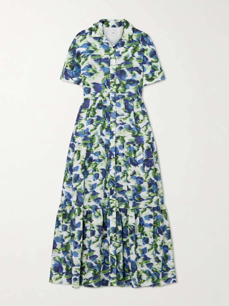 tiered printed cotton midi dress