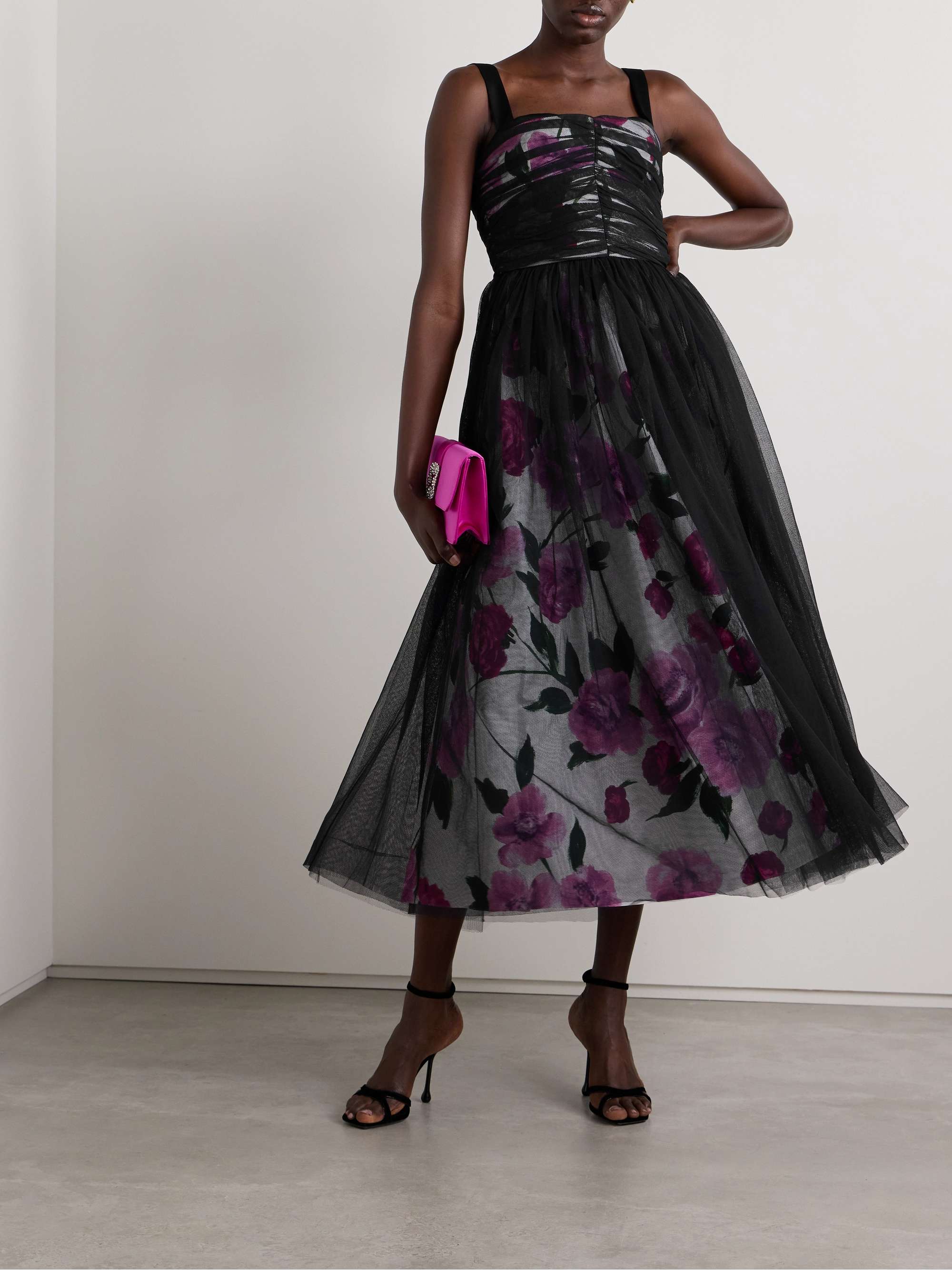 ERDEM Layered ruched tulle and floral-print cotton-faille