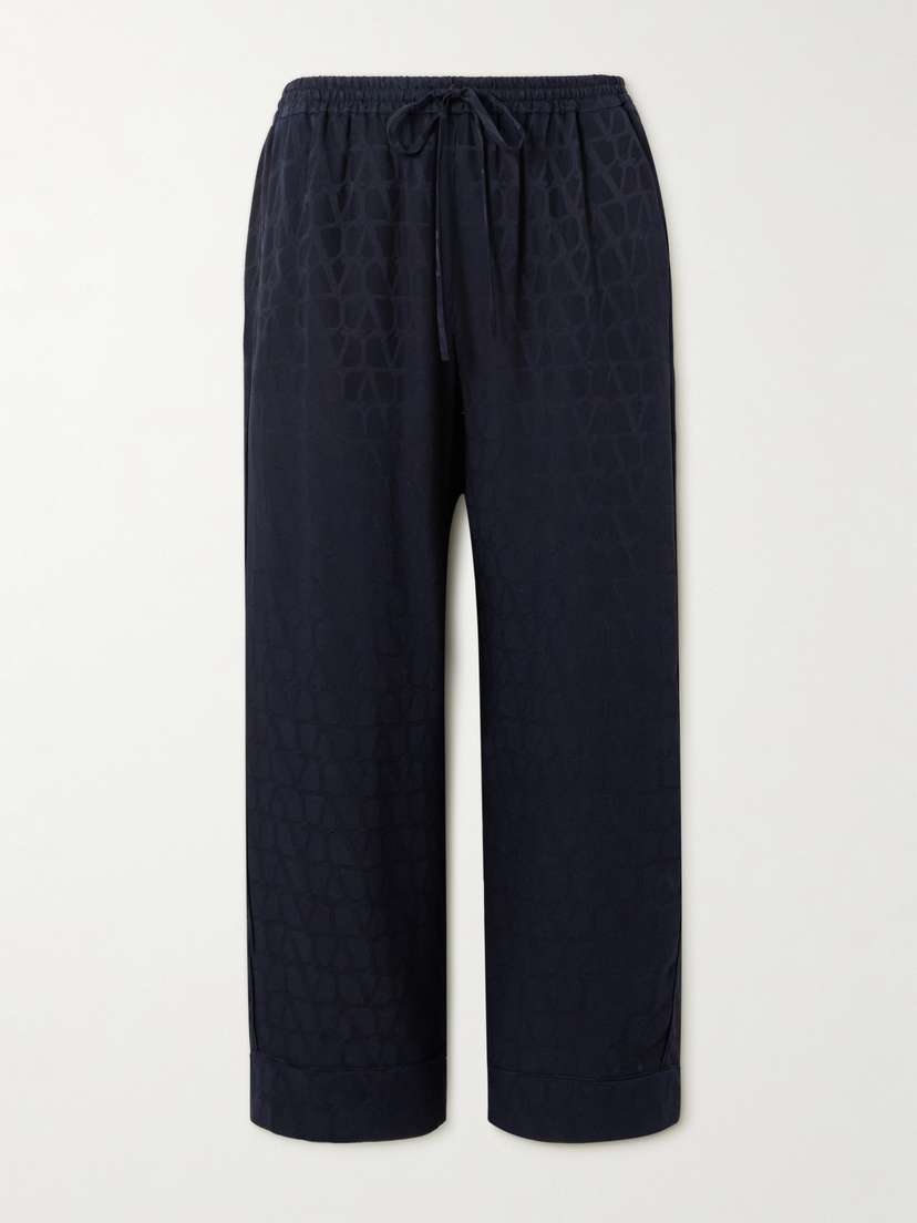 Valentino Garavani Cropped Silk Satin-jacquard Pajama-style Pants