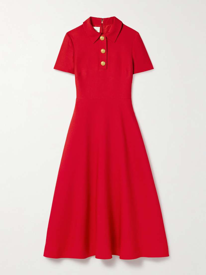 Valentino Garavani Button-embellished Wool And Silk-blend Crepe Midi Dress