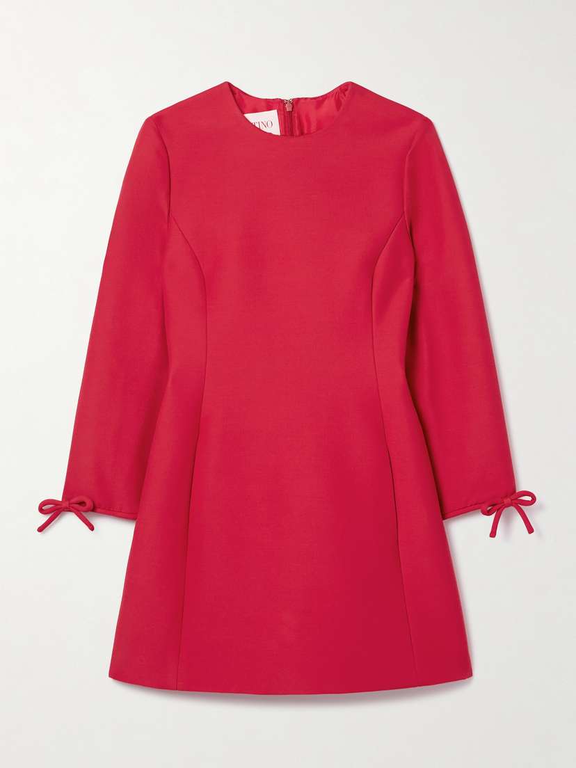 Valentino Garavani Bow-detailed Wool And Silk-blend Mini Dress