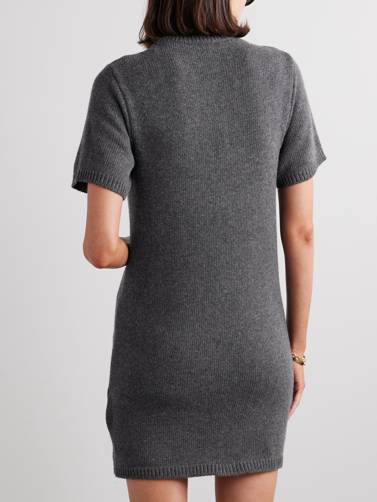 Valentino Button-embellished Wool Mini Dress In Gray