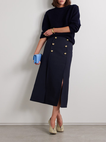 Valentino Garavani Embellished wool and silk-blend crepe midi skirt