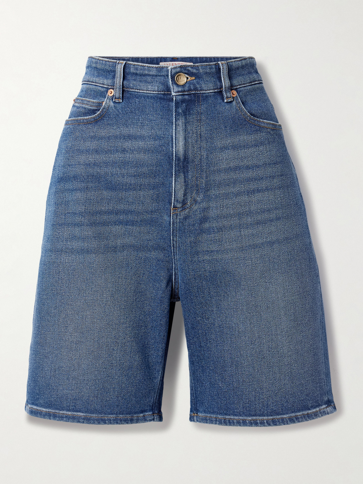 Valentino Embellished Denim Shorts In Blue