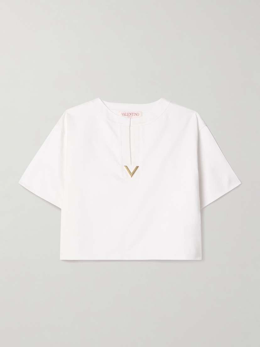Valentino Garavani Embellished Cropped Cotton-jersey T-shirt